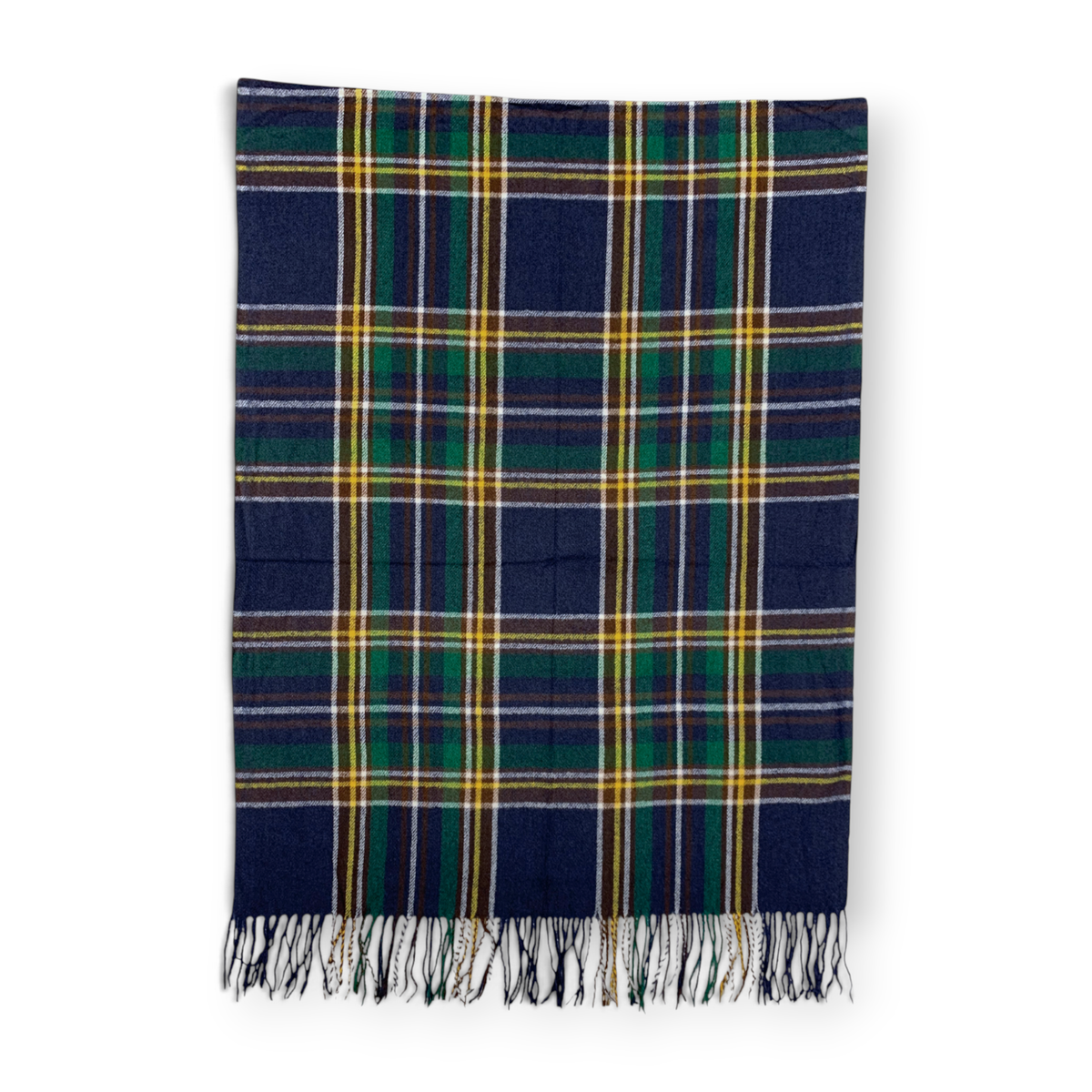 Tartan Plaid Wool Blend Scarf - Navy