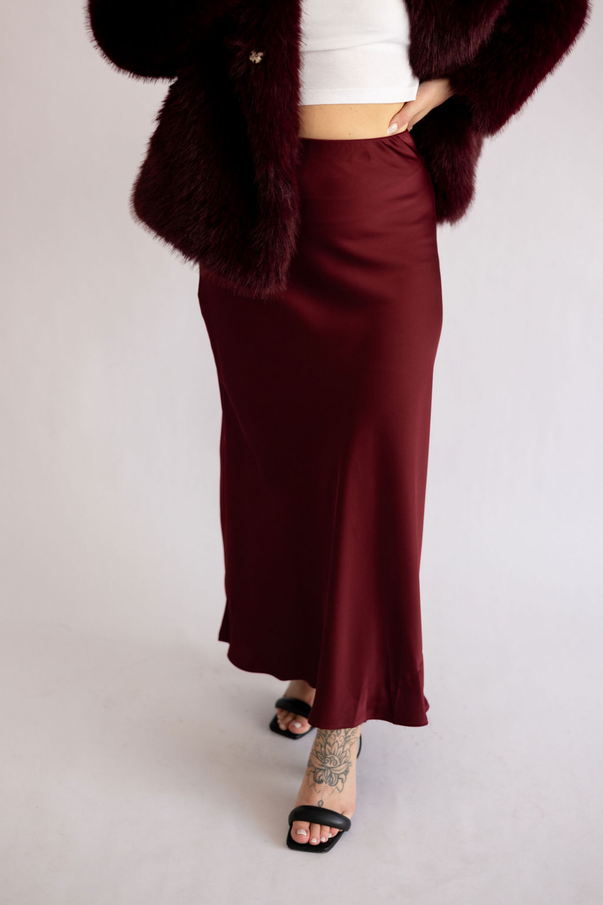 Satin Slip Skirt in Wine