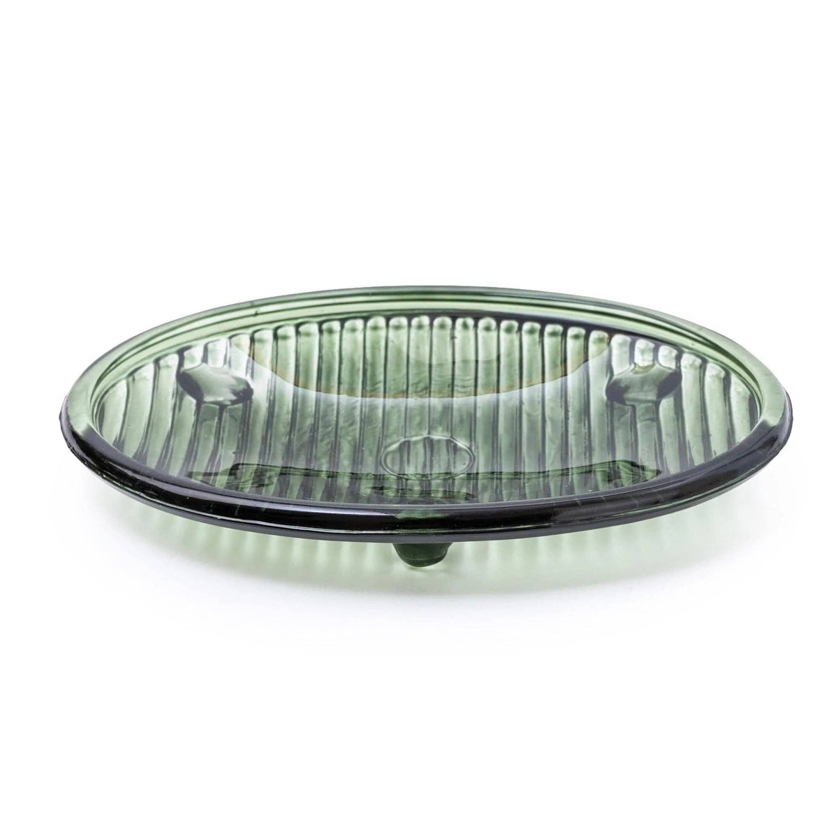 Green ribbed soap dish glass design