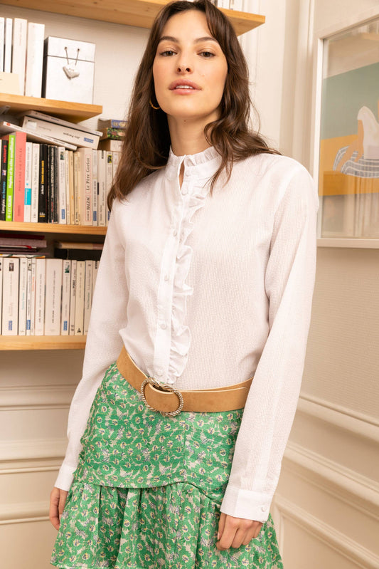 Elsie Striped Waffle Shirt - White