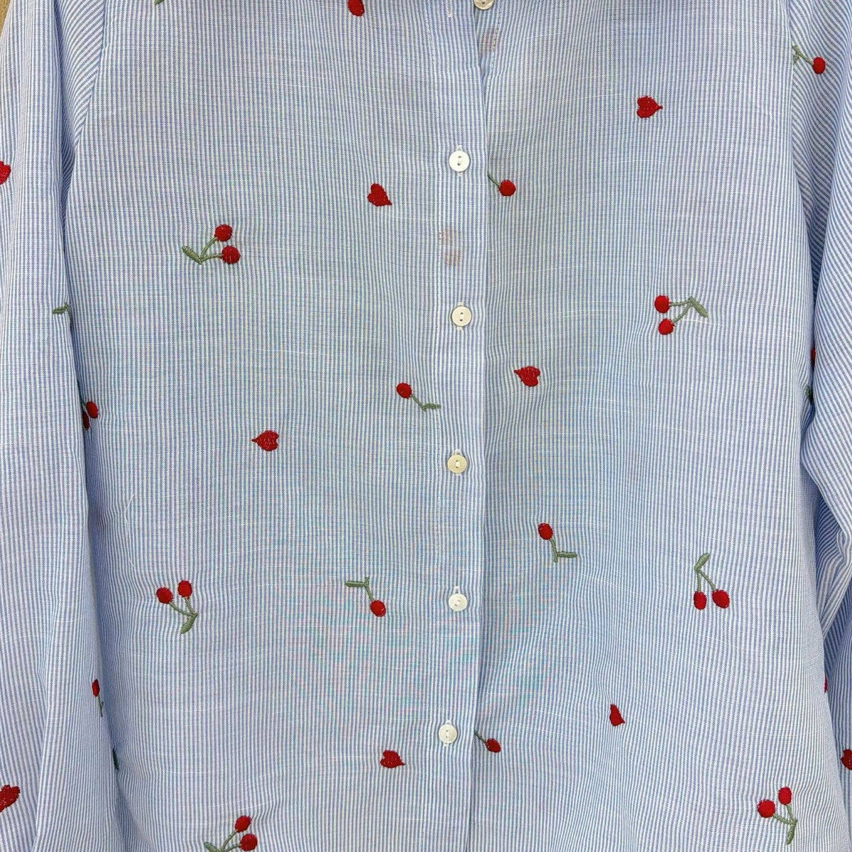 Elspeth Striped Shirt with Cherry Embroidery - Blue