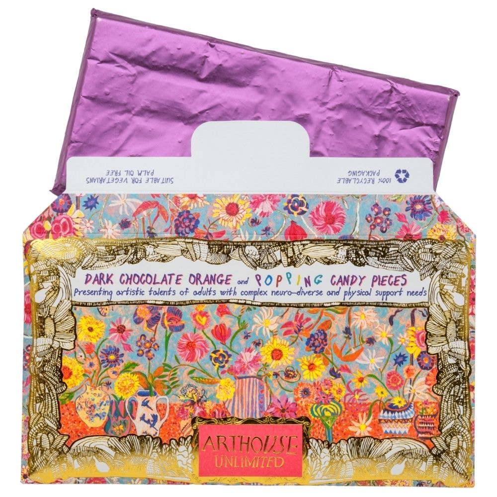 Floral Bright - Dark Chocolate Bar with Orange & Popping Candy pieces