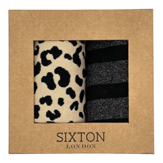 Cream Leopard & Black Stripe Sock Box Duo