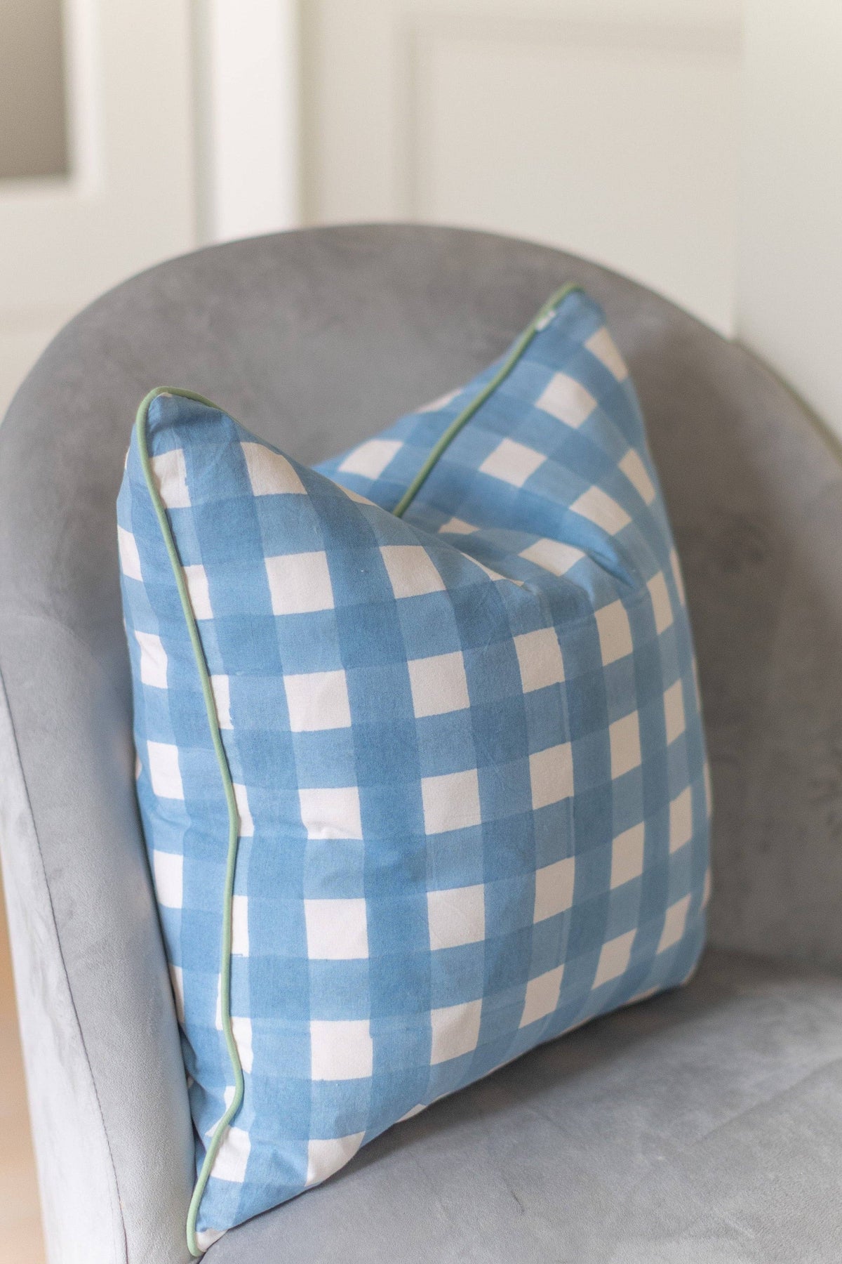 Gingham Blue Piped Cushion