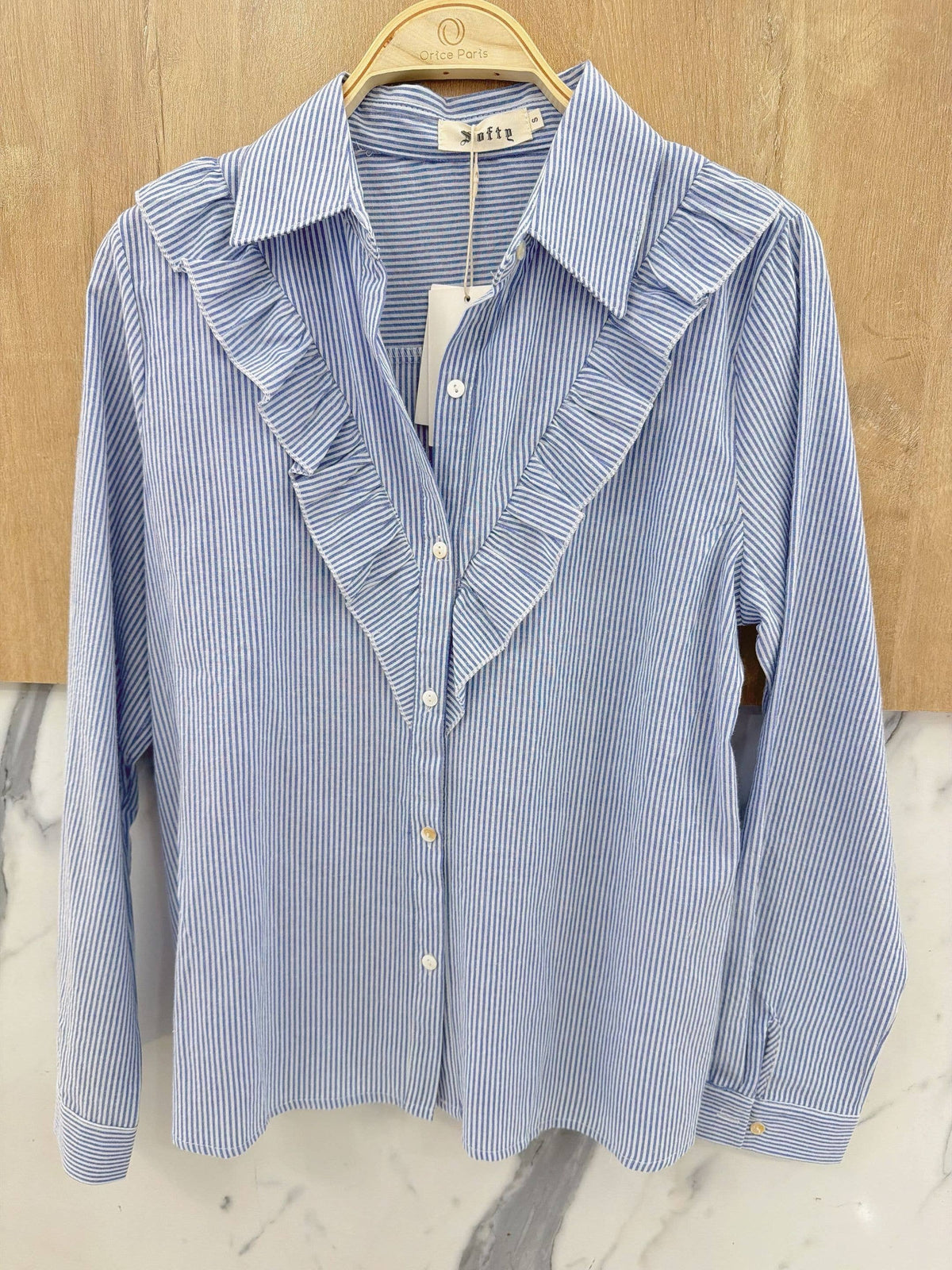 Ava Striped Ruffled Blouse - Blue