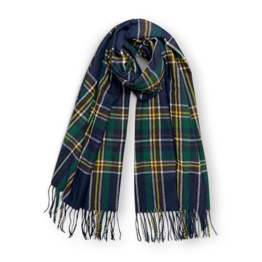 Tartan Plaid Wool Blend Scarf - Navy
