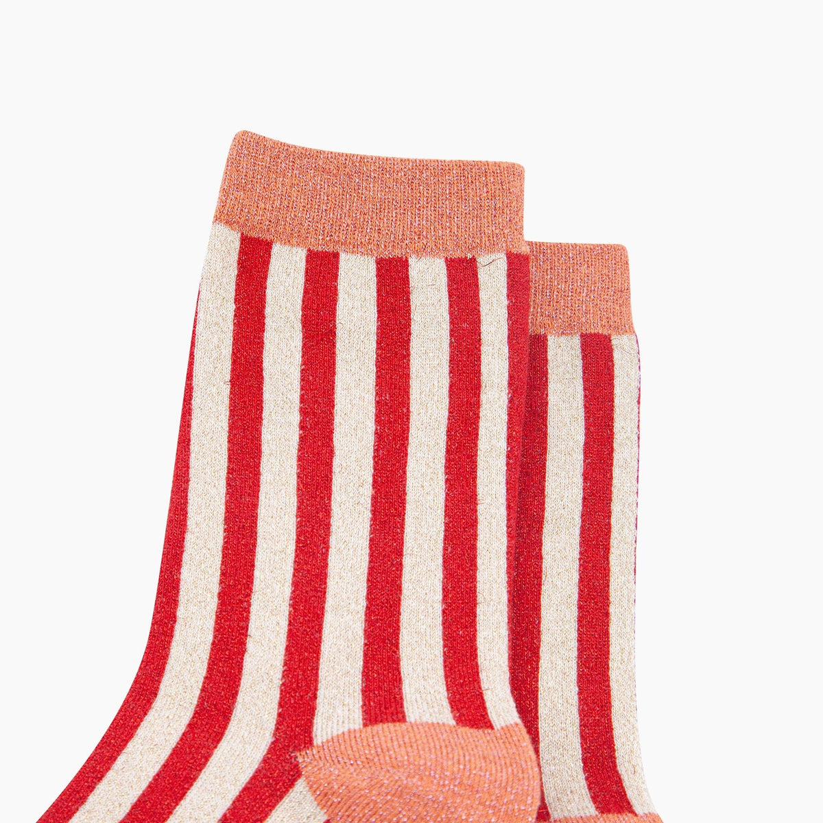 Stripes Combed Cotton Glitter Socks in Red/Orange