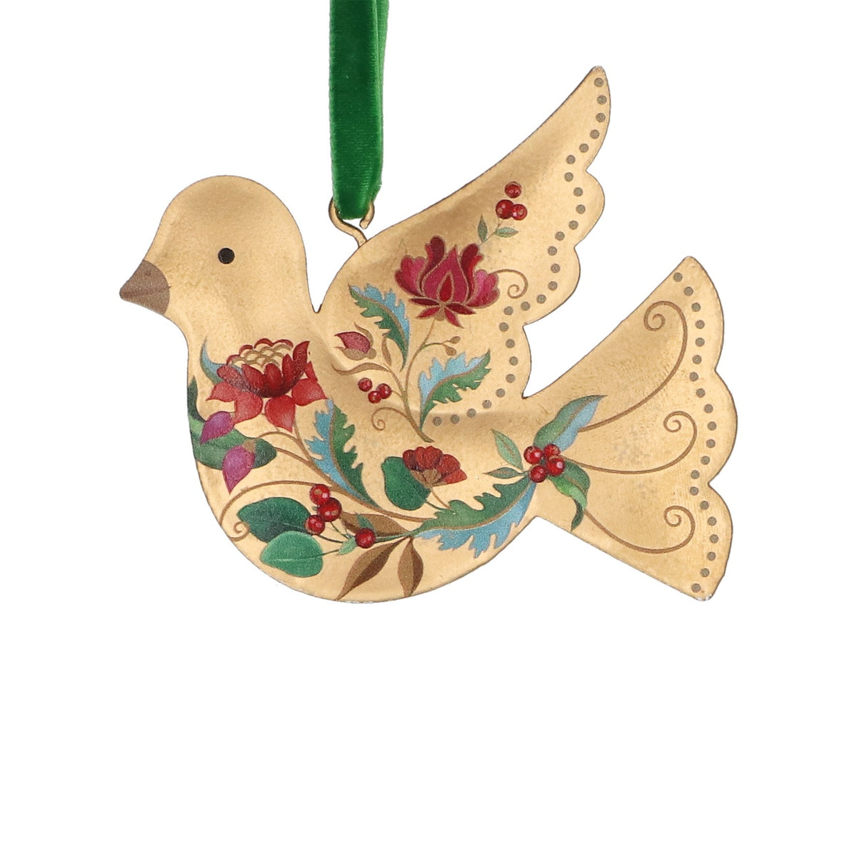Floral Gold Tin Bird Decoration