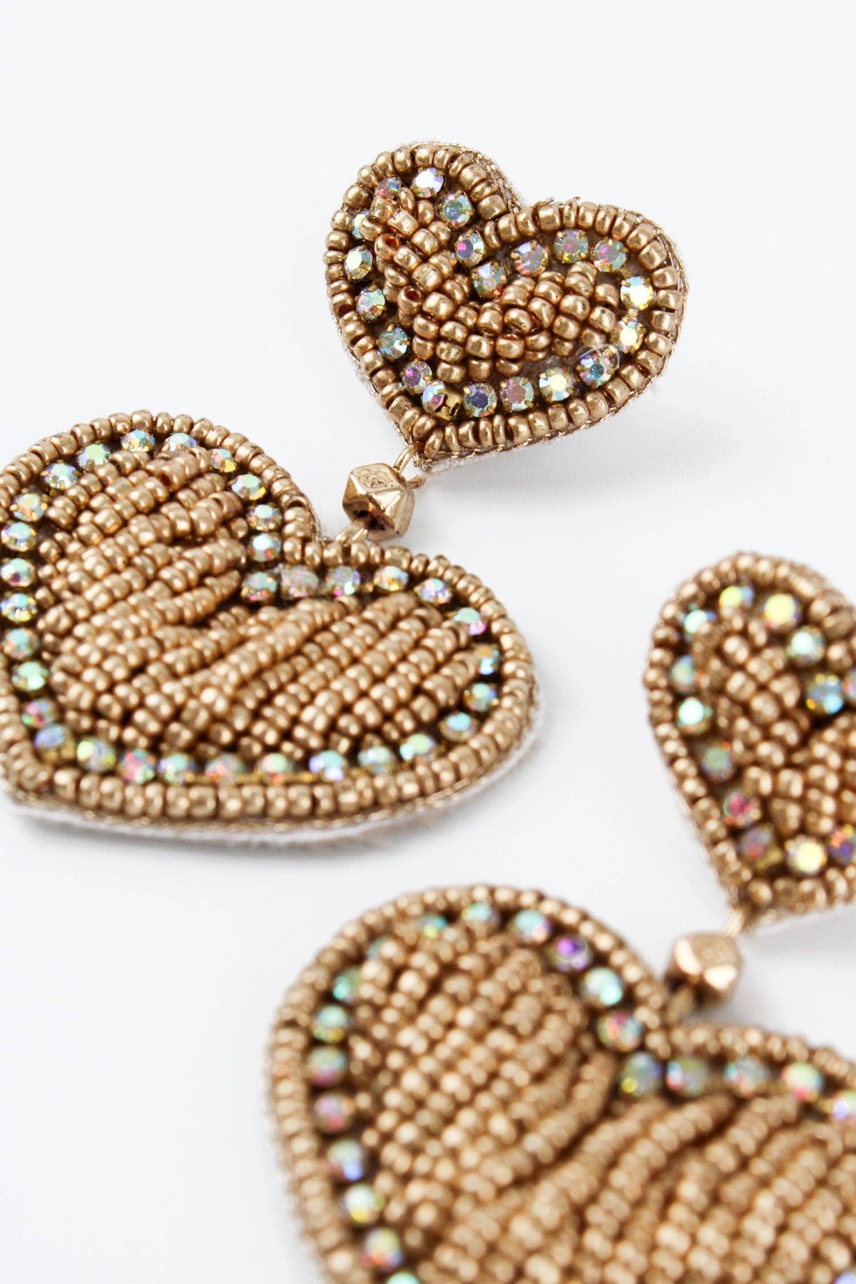Beaded Gold Heart Drop Earrings