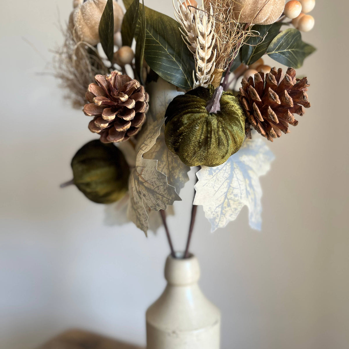 Autumn Forest Pumpkin Taupe - Moss Green Medium Stem