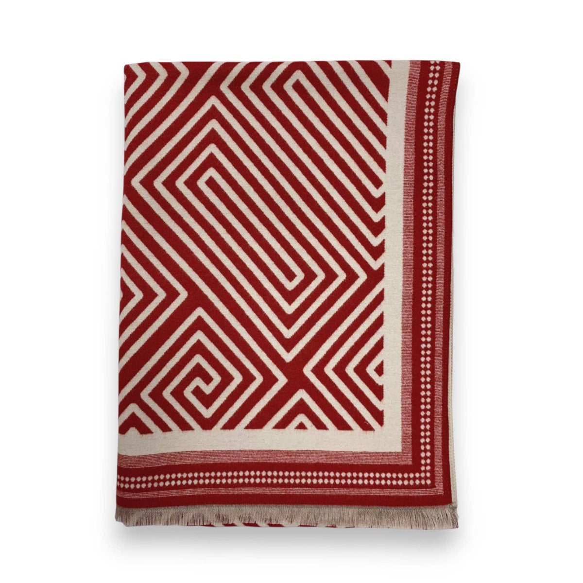 Geometric Print Cashmere Blend Scarf - Red
