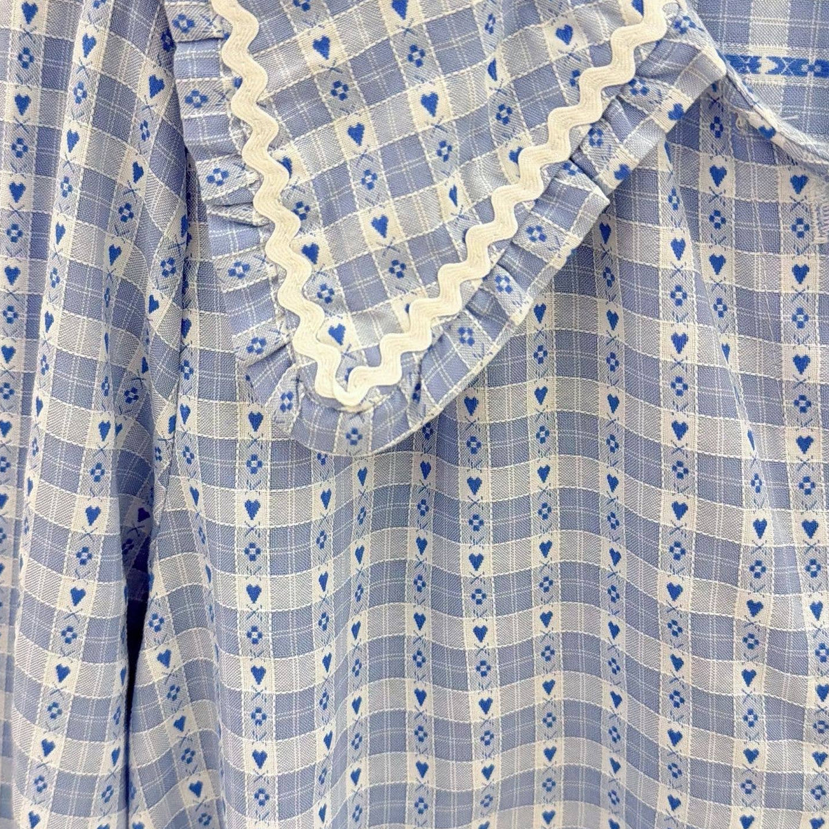 Lottie Checkered Heart Blouse with Peter Pan Collar - Blue