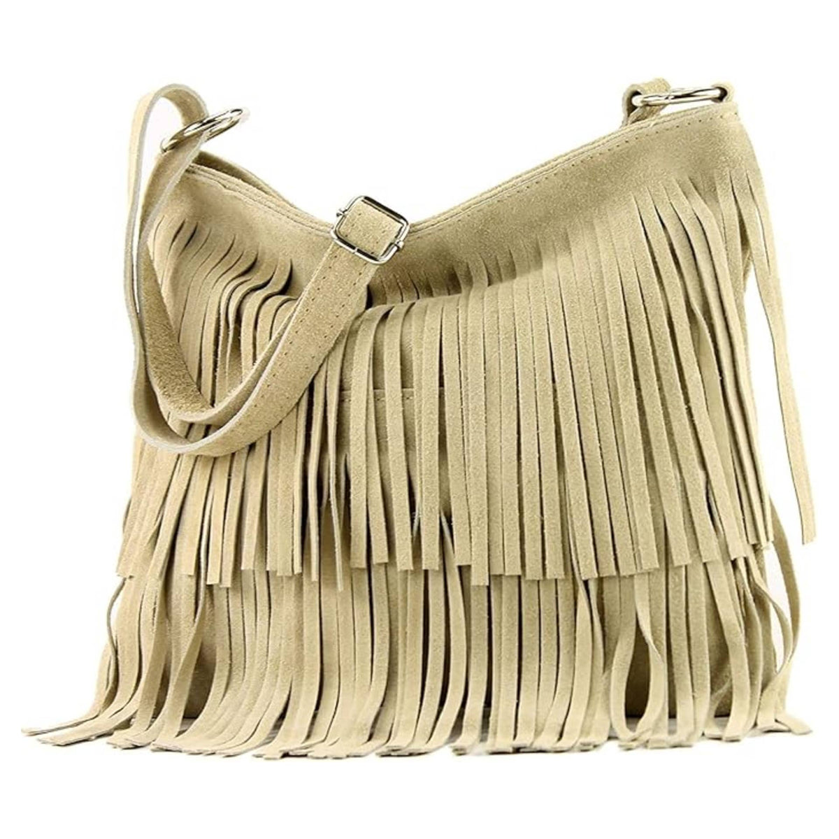 Italian Leather Tassle Crossbody Bag - Khaki