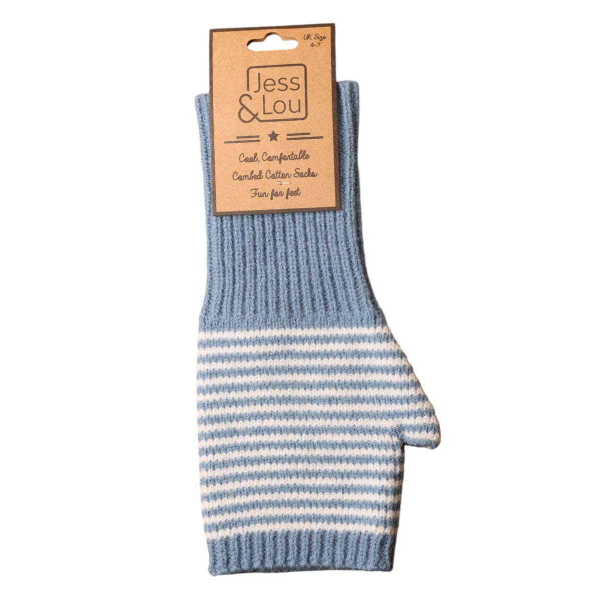 Blue & White Stripey Fingerless Gloves