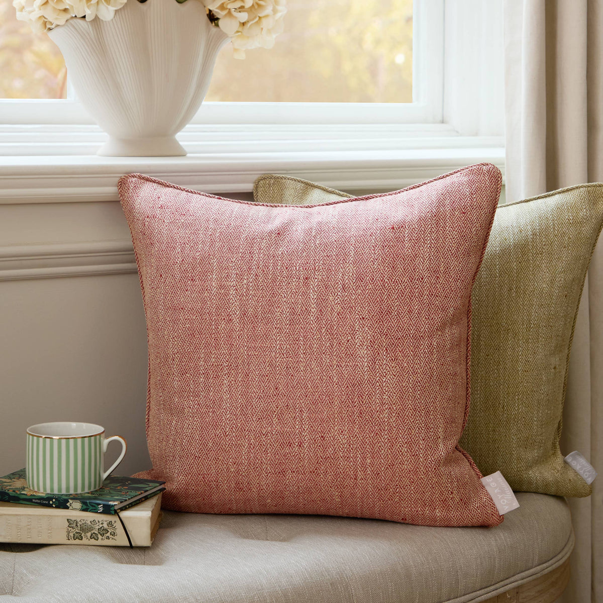 Textured Woven Square Cushion in Garnet