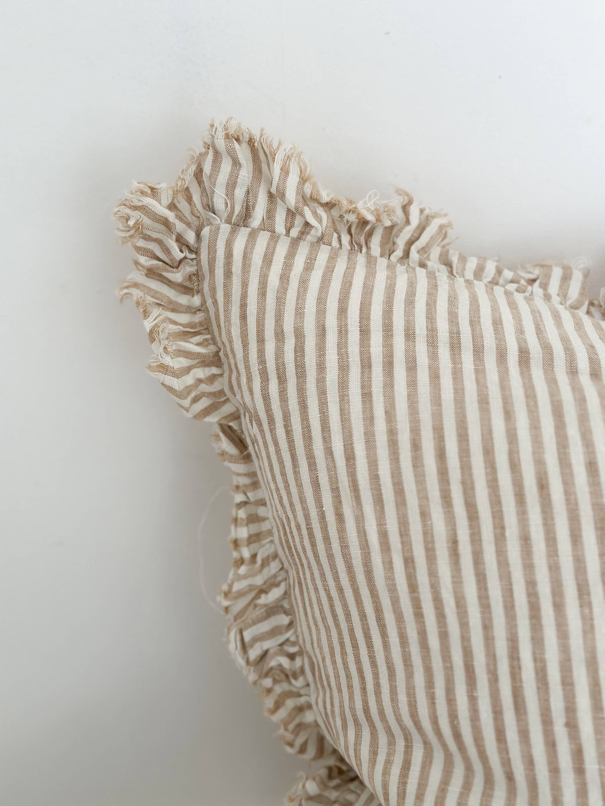 Natural Stripe Ruffle Linen Cushion