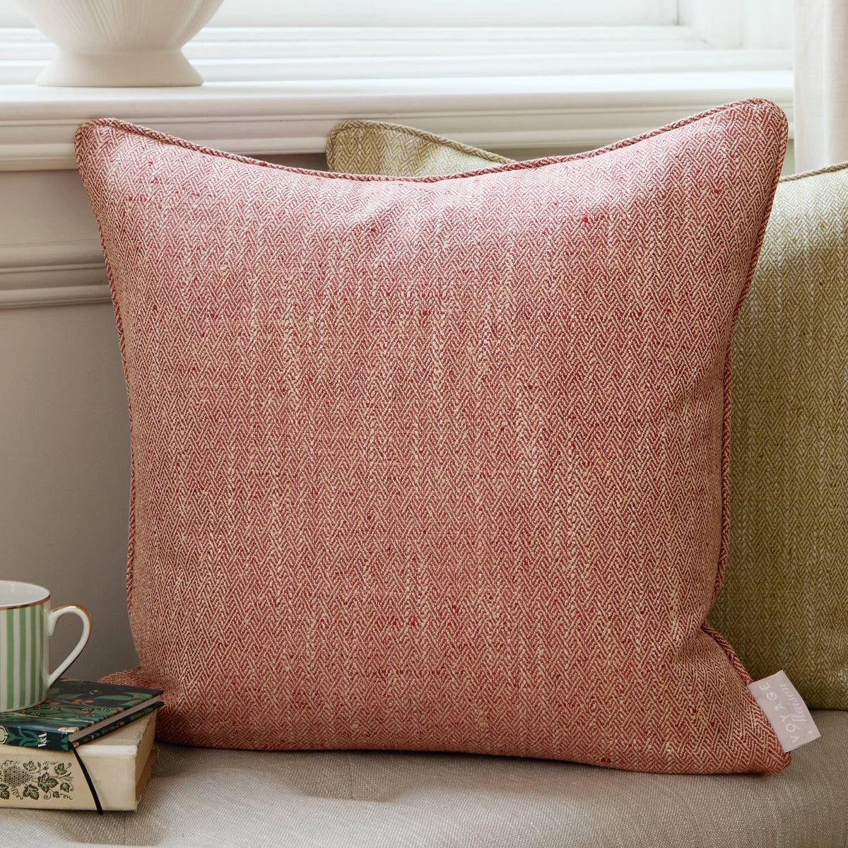 Textured Woven Square Cushion in Garnet