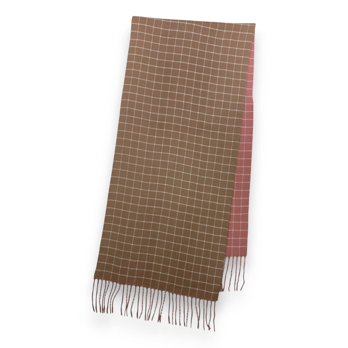 Colorblock Check Print Cashmere Blend Winter Scarf: Taupe Pink