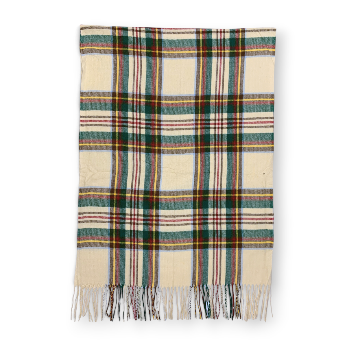 Tartan Plaid Wool Blend Scarf - Cream