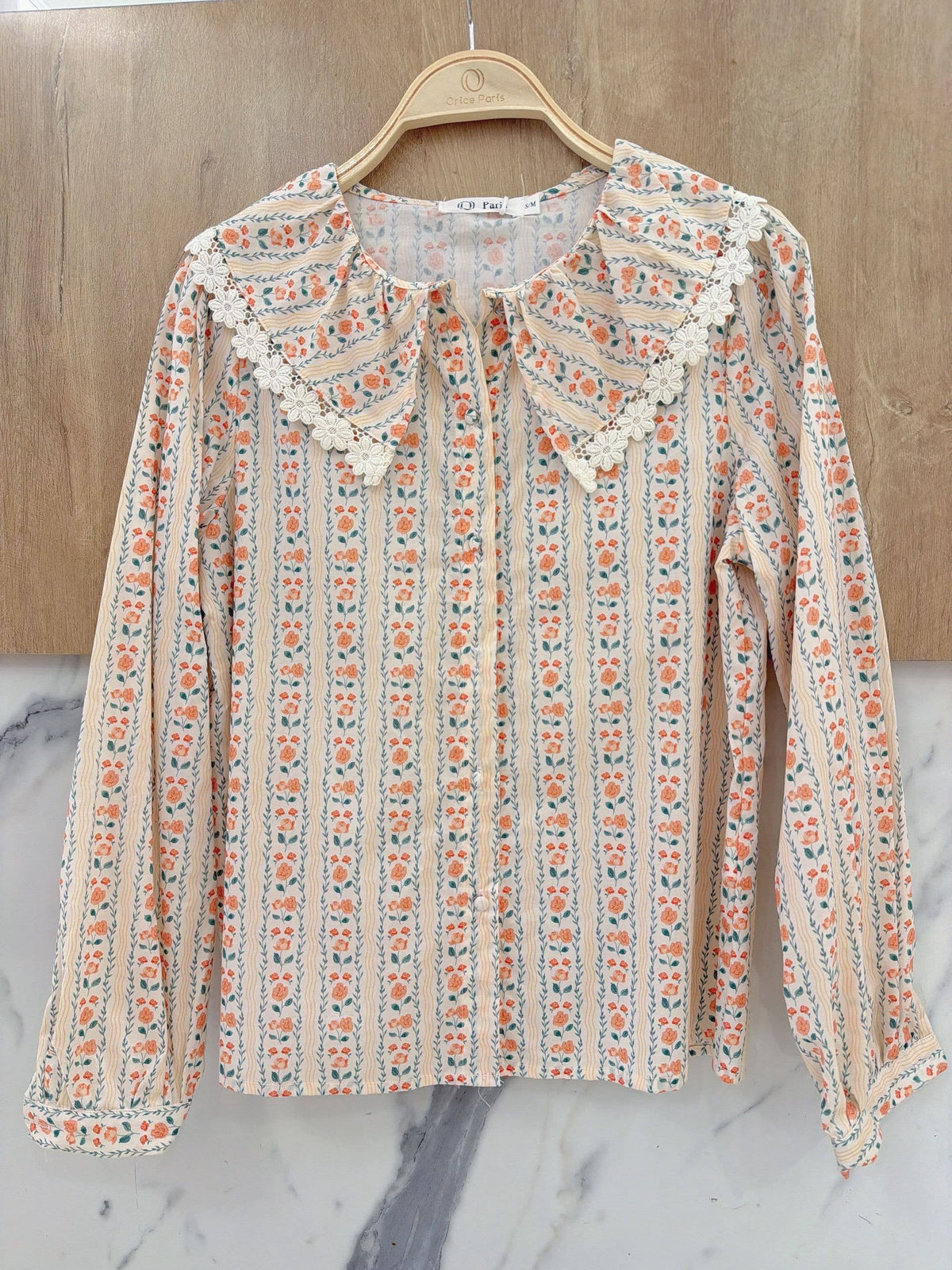 Elouise Vintage Floral Blouse with Peter Pan Collar - Orange