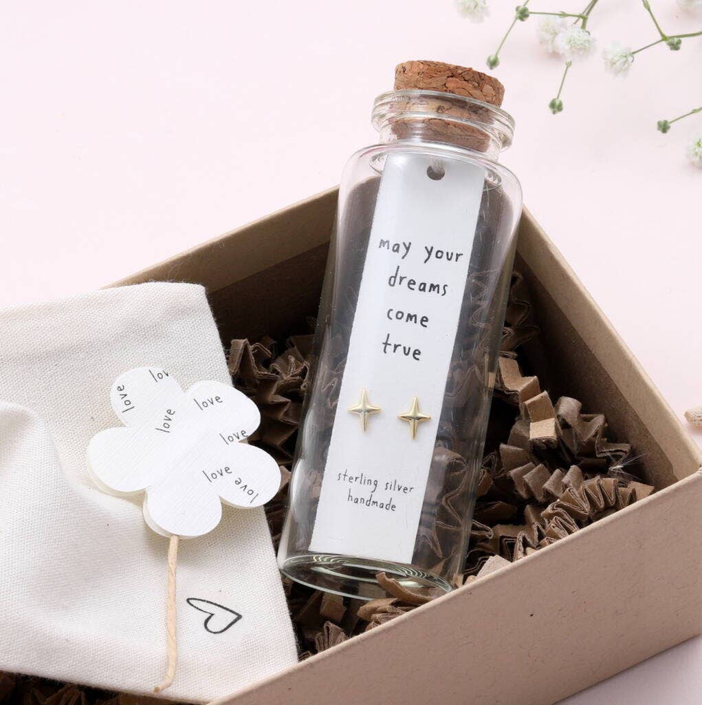 'Dreams Come True' Silver Earrings in Bottle