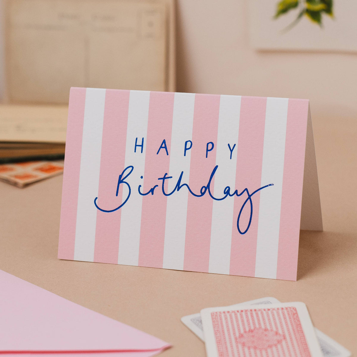 Happy Birthday Pink Stripe Foil Birthday Card: Naked