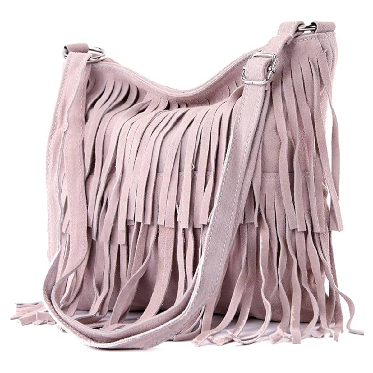 Italian Leather Tassle Crossbody Bag - Khaki