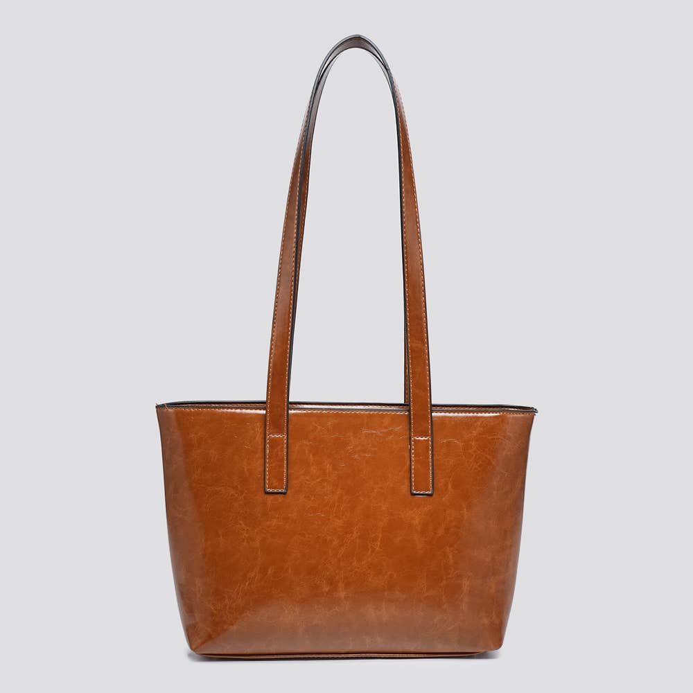 Vegan Leather Small Tote Bag - Tan