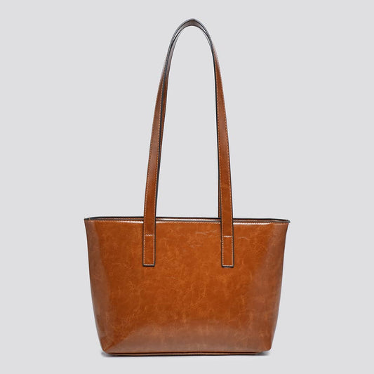 Vegan Leather Small Tote Bag - Tan
