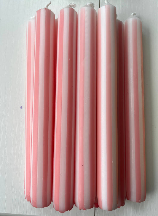 Pinstripe Dinner Candle in Coral