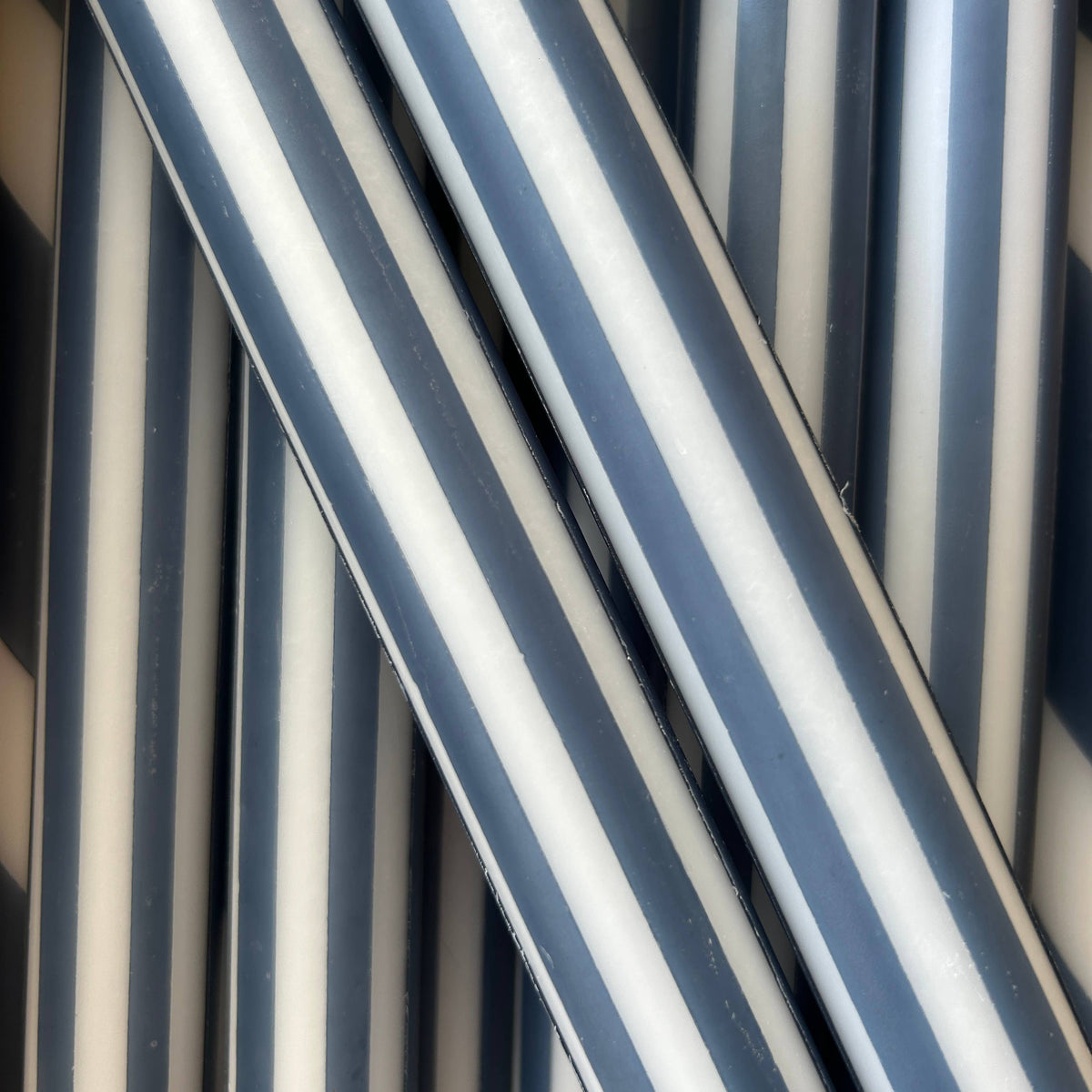 Pinstripe Dinner Candle in  White & Navy