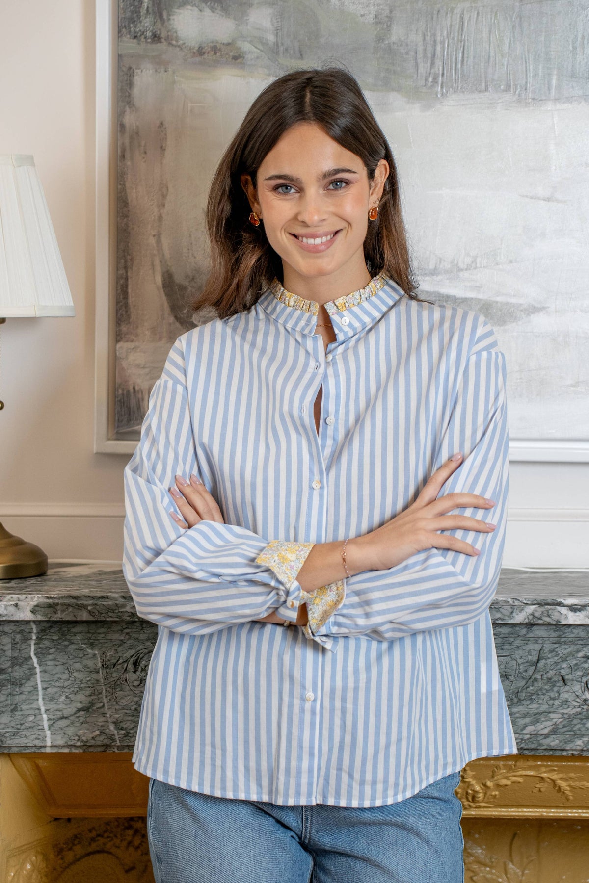 Lila Striped Shirt with Liberty Print - Blue