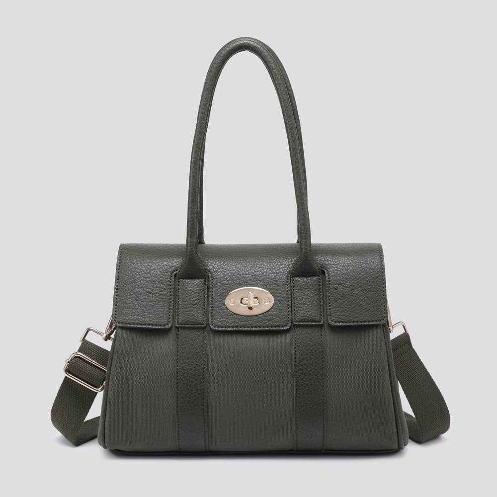 Vegan Leather and Canvas Tote Bag -  Khaki