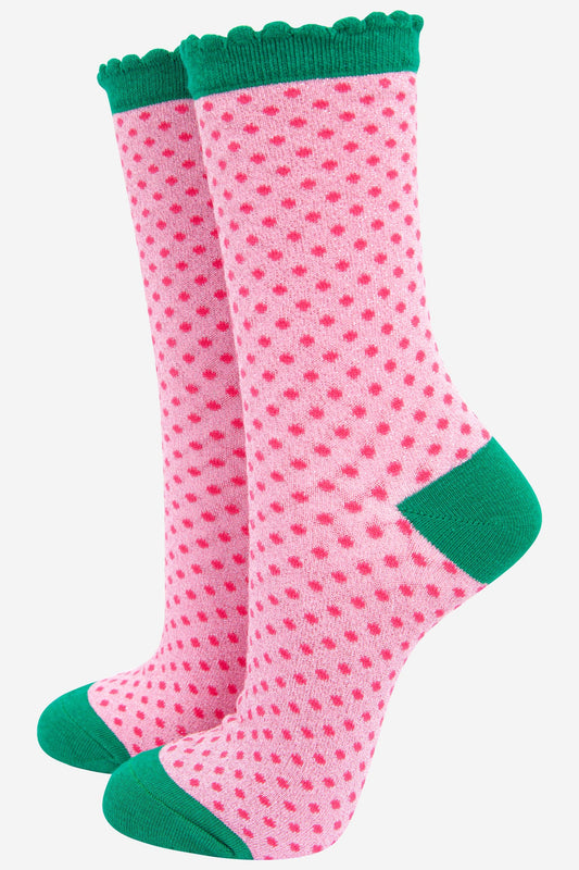 Polka Dots Combed Cotton Glitter Socks in Pink