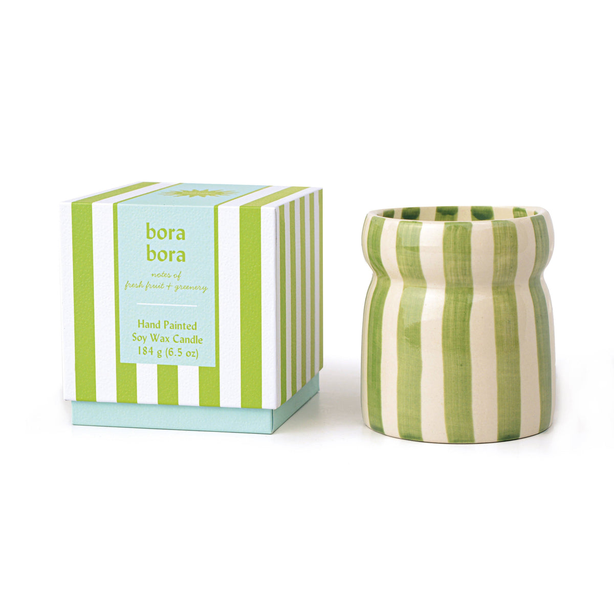 Sage Striped Ceramic Candle - Bora Bora