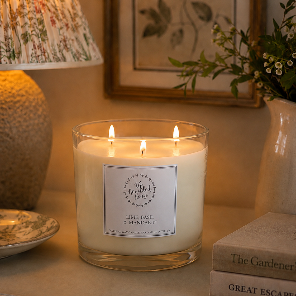 Large Three Wick Candle by The Rounded House  - Lime Basil & Mandarin
