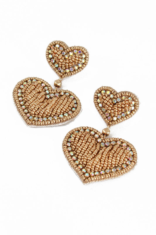 Beaded Gold Heart Drop Earrings