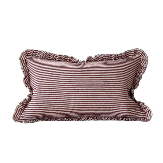 Darcy Ruffle Stripe Cushion – Burgundy Stripe