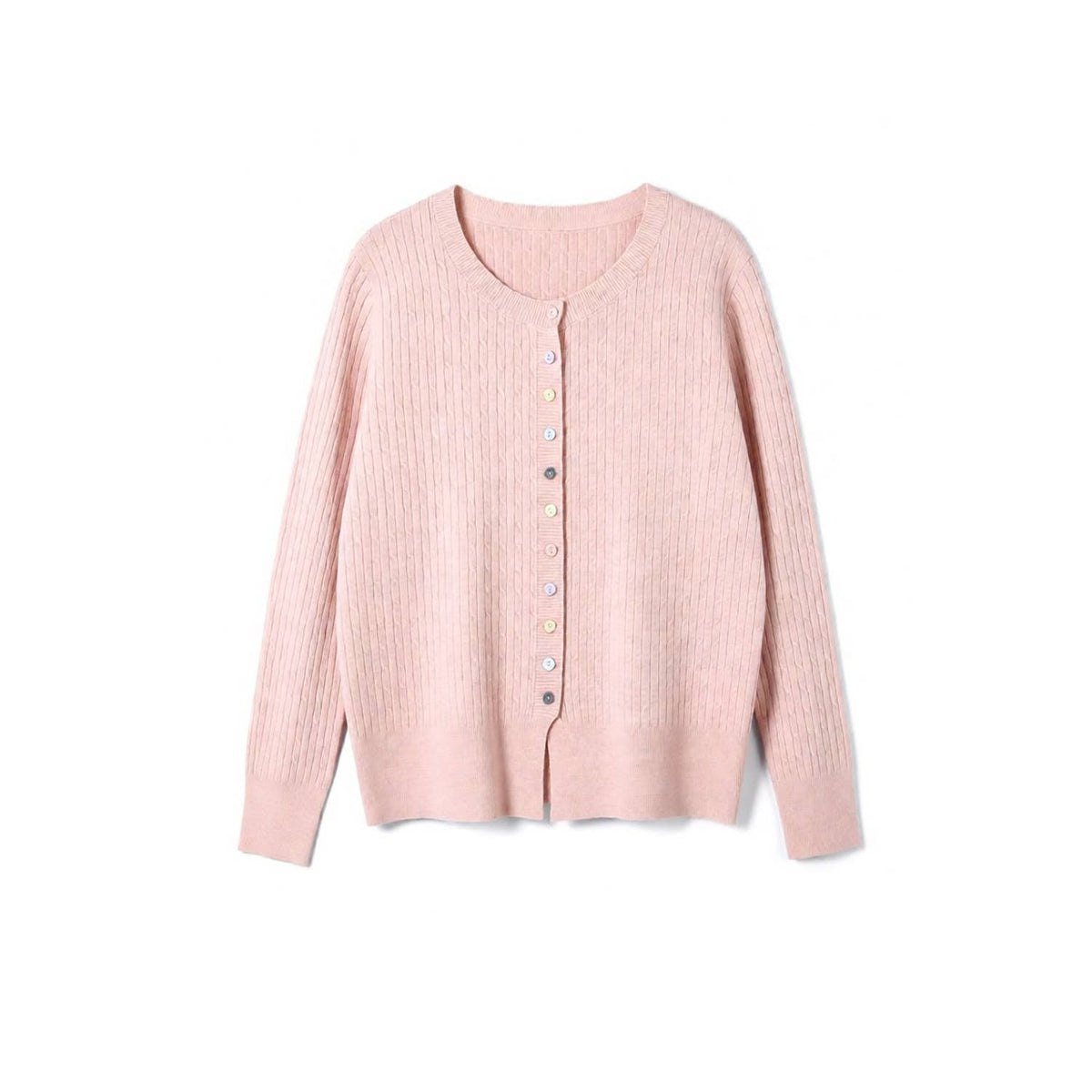 Fine Knit Cable Knit Cardigan with Multi Button in Pink
