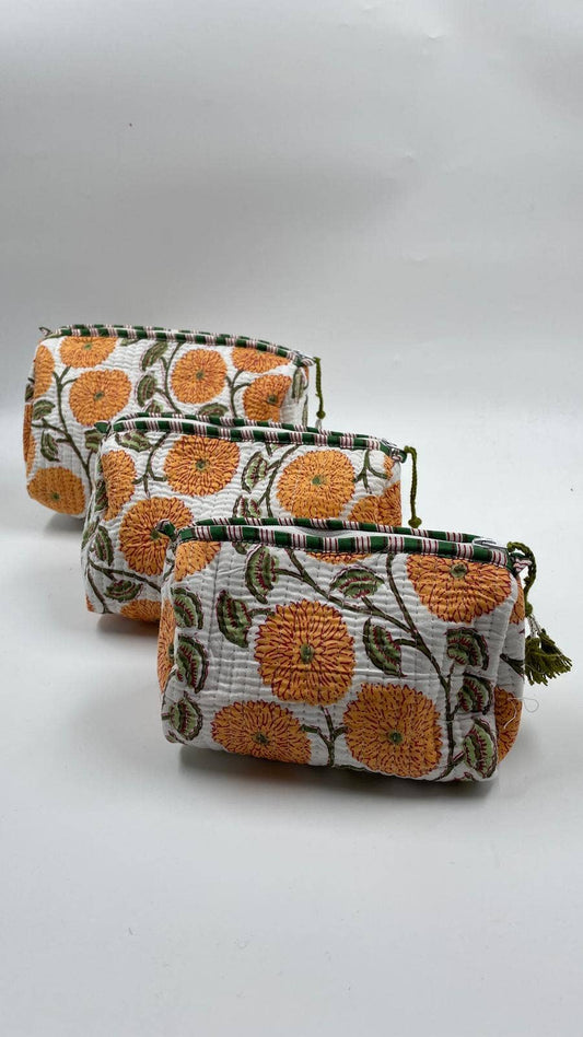 100% cotton  quilted washbag set of 3 small medium n large