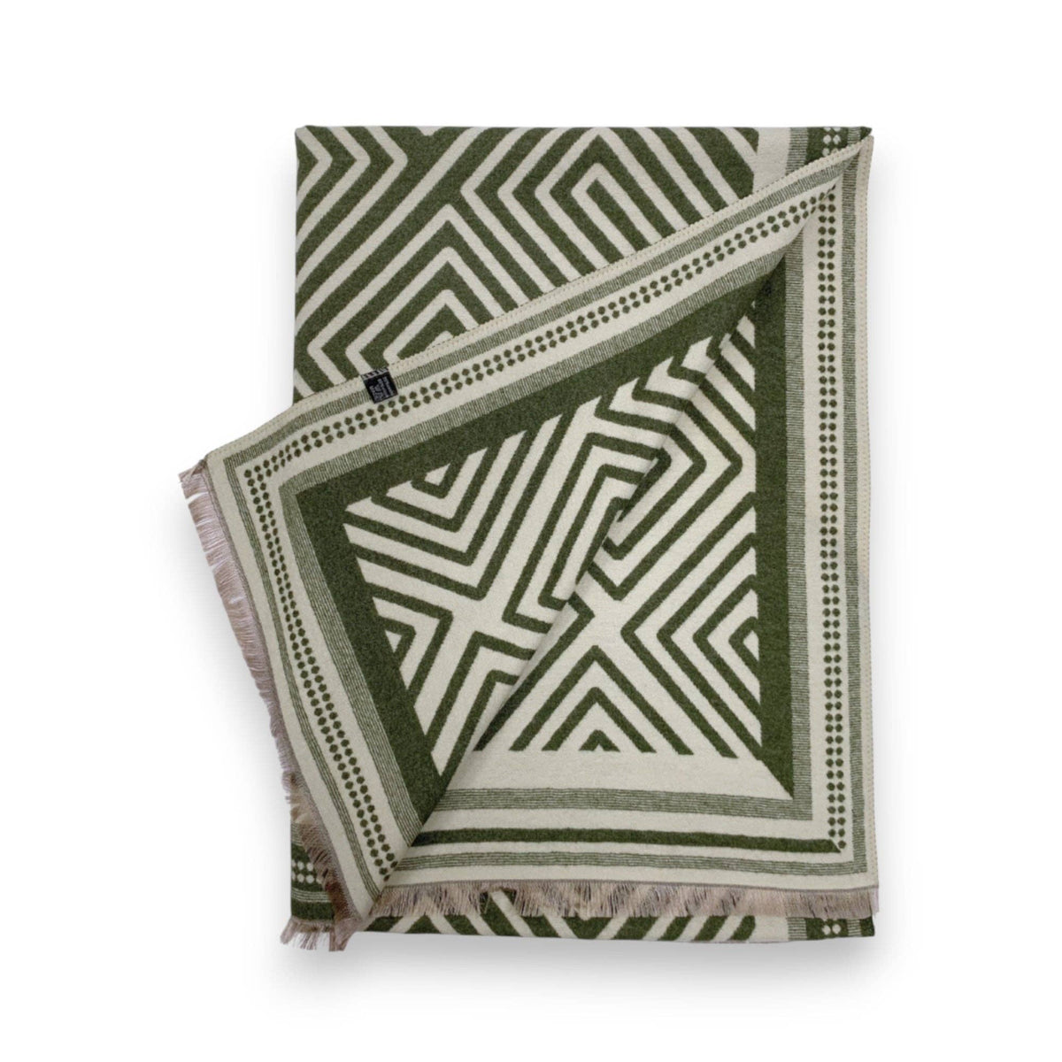 Geometric Print Cashmere Blend Scarf: Khaki