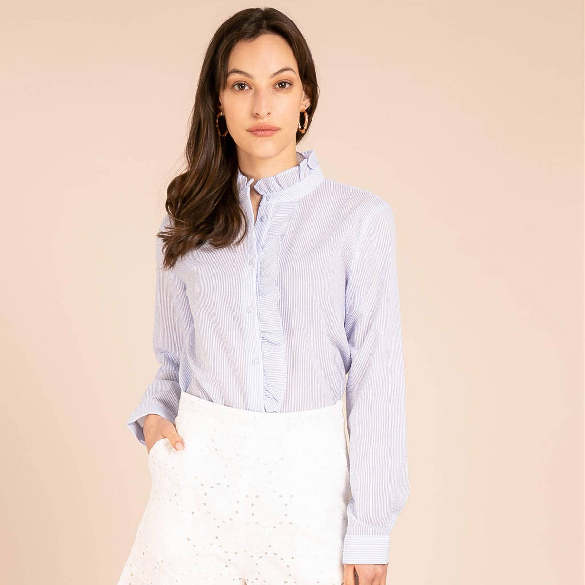 Elsie Striped Waffle Shirt - Blue