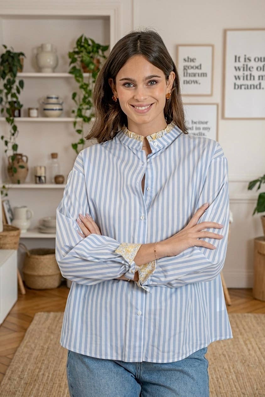 Lila Striped Shirt with Liberty Print - Blue