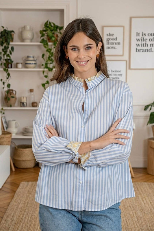 Lila Striped Shirt with Liberty Print - Blue