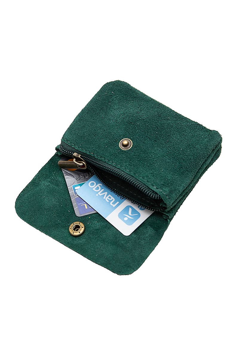 Leather Wallet - Green Suede