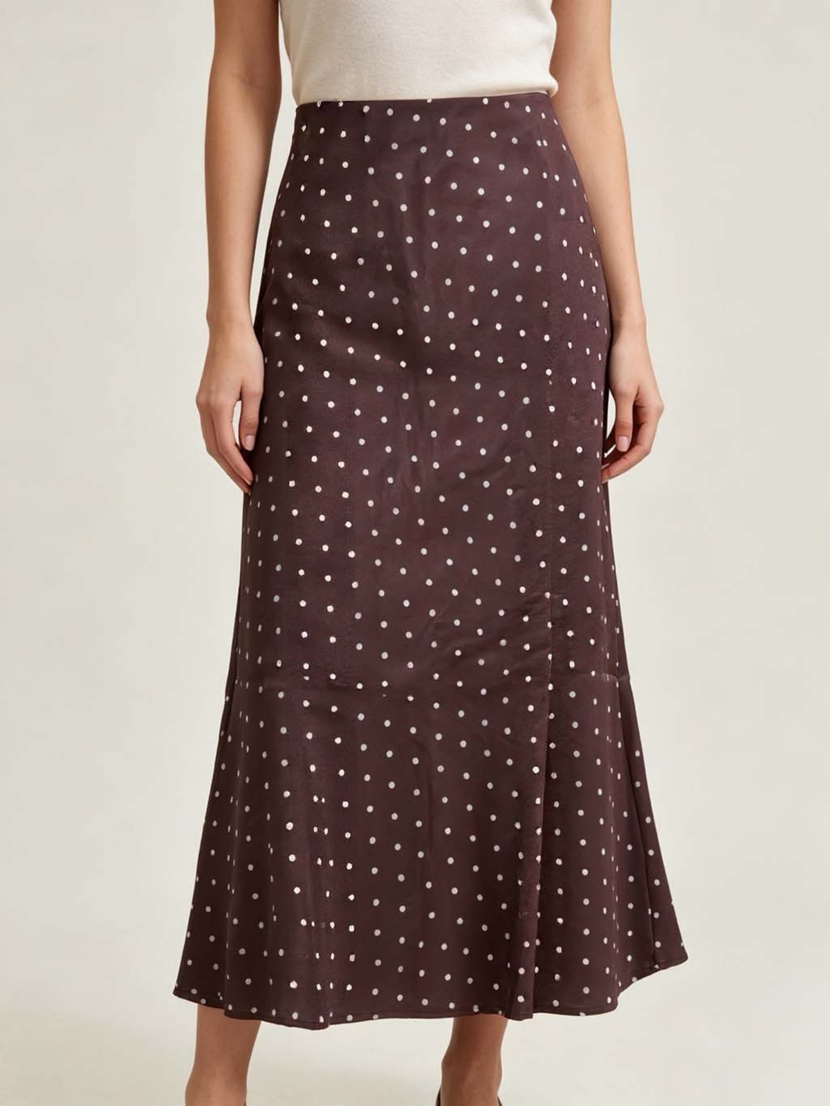 Satin Slip Skirt in Brown Polka Dot: Small