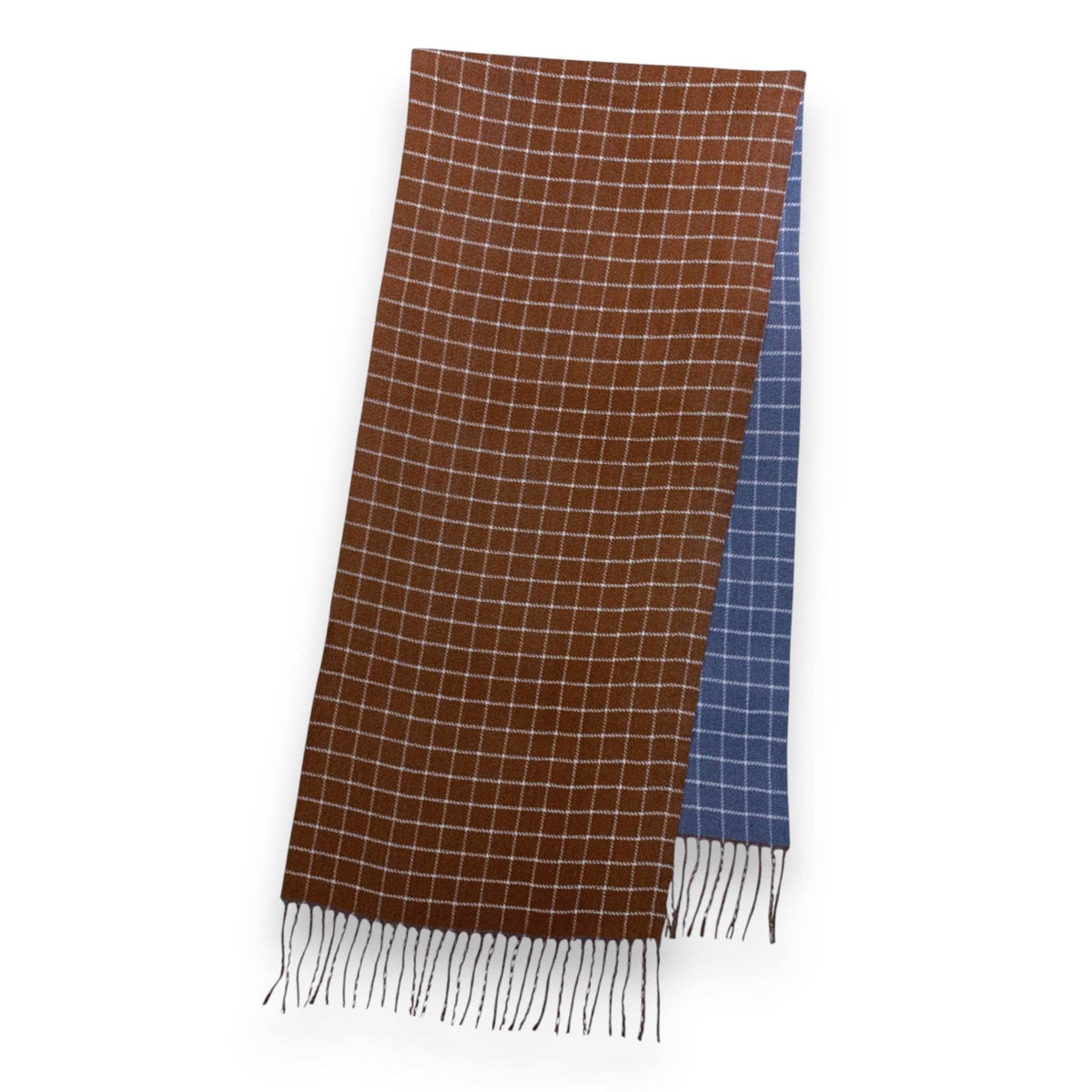 Colorblock Check Print Cashmere Blend Winter Scarf: Brown Blue