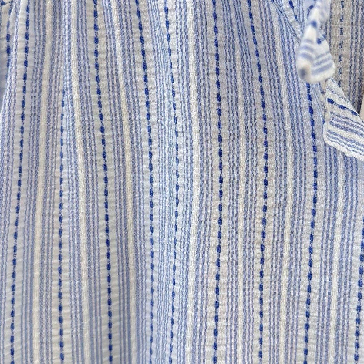Beatrice Long Sleeved Cotton Blouse with Frilly Collar - Blue