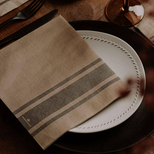 Coffee Stripe Linen Napkins - Dinner