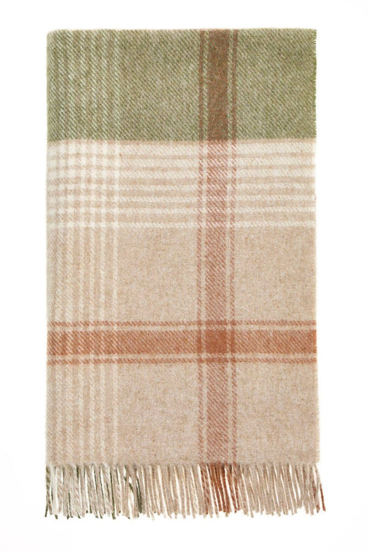 British Wool Classic Check Throw: Terracotta/Green